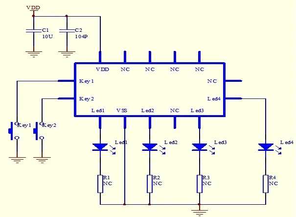麗晶微EH5907-04C4-B431單按鍵多路循環(huán)切換開(kāi)關(guān)芯片led電子開(kāi)關(guān)芯片切換色溫